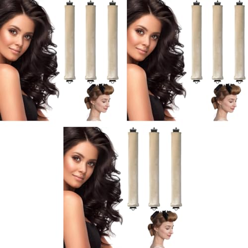 MAYCREATE® 9PCS Heatless Hair Curler, Soft Heatless Curls Satin Velvet Overnight Flexi Blowout Rods with with Hook, No Heat Overnight Sleeping Curling for Hair Styling Tools, Beige MAYCREATE® 9PCS Heatless Hair Curler, Soft Heatless Curls Satin Velvet Overnight Flexi Blowout Rods with with Hook, No Heat Overnight Sleeping Curling for Hair Styling Tools, Beige